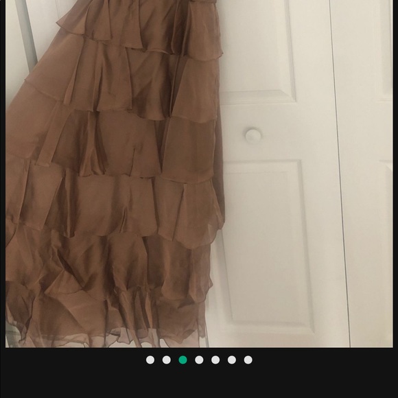 Ruffle Evening Gown floor Length Taupe Brown - Picture 3 of 8